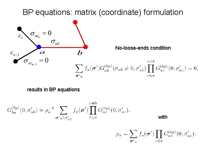 BP equations: matrix (coordinate) formulation No-loose-ends condition results in BP equations with 