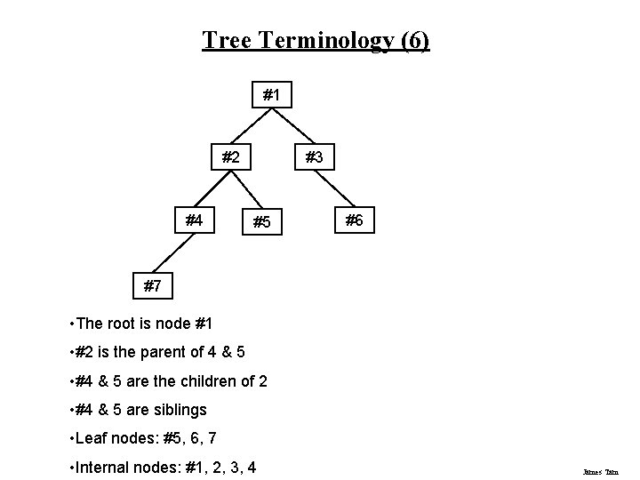 Tree Terminology (6) #1 #2 #4 #3 #5 #6 #7 • The root is Tree Terminology (6) #1 #2 #4 #3 #5 #6 #7 • The root is