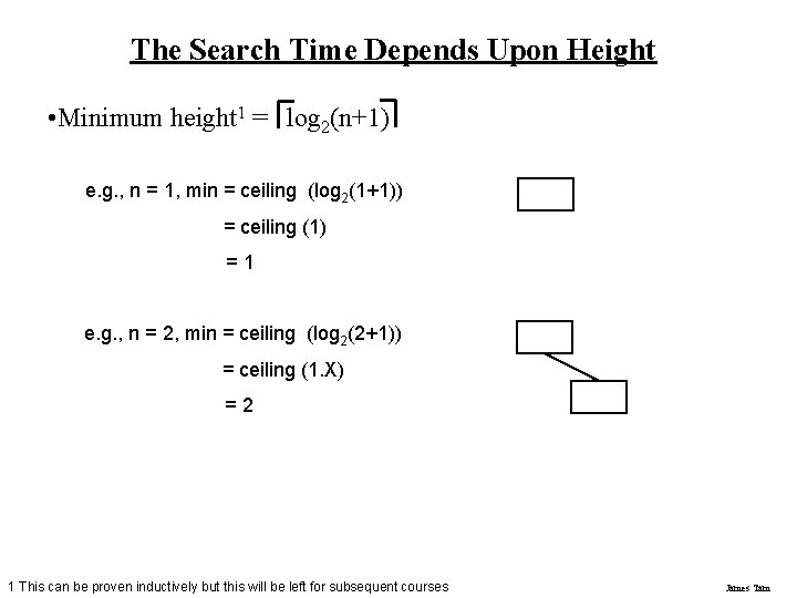 The Search Time Depends Upon Height • Minimum height 1 = log 2(n+1) e. The Search Time Depends Upon Height • Minimum height 1 = log 2(n+1) e.