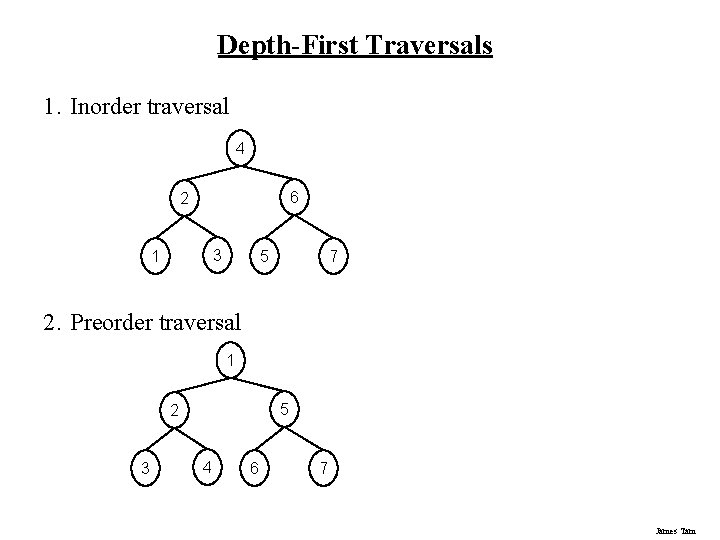 Depth-First Traversals 1. Inorder traversal 4 6 2 3 1 5 7 2. Preorder Depth-First Traversals 1. Inorder traversal 4 6 2 3 1 5 7 2. Preorder