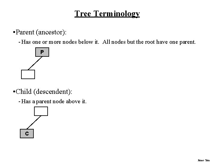 Tree Terminology • Parent (ancestor): - Has one or more nodes below it. All Tree Terminology • Parent (ancestor): - Has one or more nodes below it. All