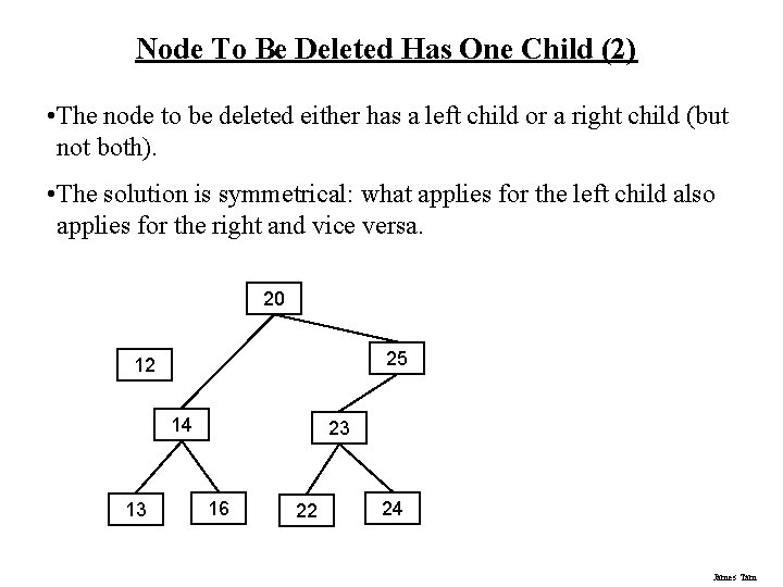 Node To Be Deleted Has One Child (2) • The node to be deleted Node To Be Deleted Has One Child (2) • The node to be deleted