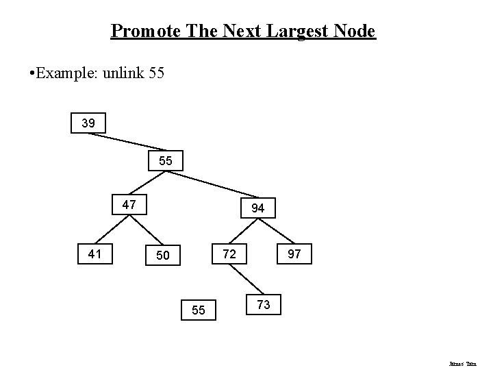 Promote The Next Largest Node • Example: unlink 55 39 55 47 41 94 Promote The Next Largest Node • Example: unlink 55 39 55 47 41 94