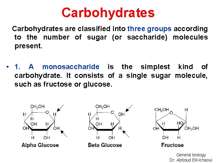 Carbohydrates are classified into three groups according to the number of sugar (or saccharide)