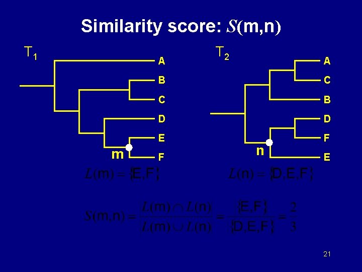 Similarity score: S(m, n) T 1 A m T 2 A B C C