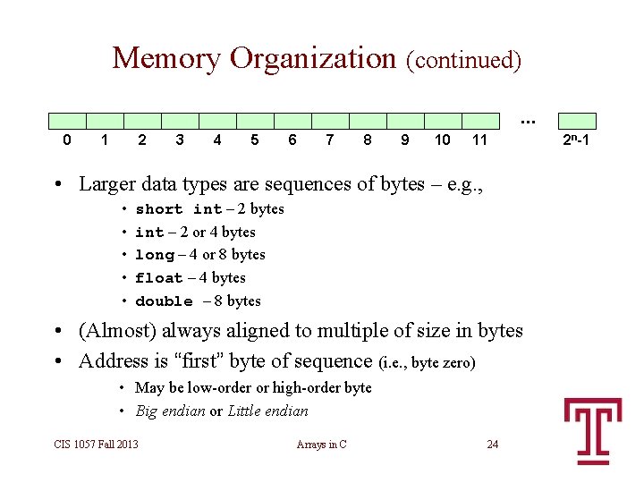 Memory Organization (continued) 0 1 2 3 4 5 6 7 8 9 10 Memory Organization (continued) 0 1 2 3 4 5 6 7 8 9 10