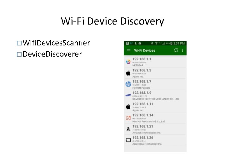 Wi-Fi Device Discovery � Wifi. Devices. Scanner � Device. Discoverer 