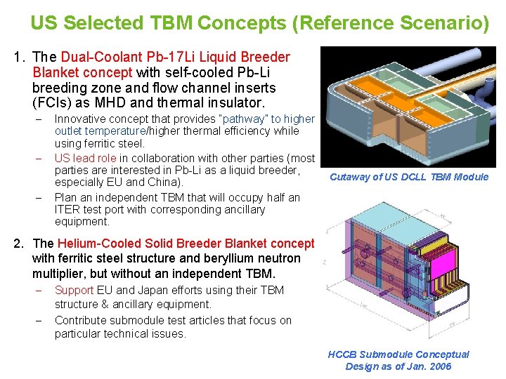 US Selected TBM Concepts (Reference Scenario) 1. The Dual-Coolant Pb-17 Li Liquid Breeder Blanket