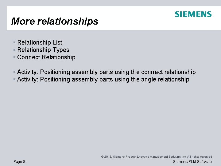 More relationships § Relationship List § Relationship Types § Connect Relationship § Activity: Positioning