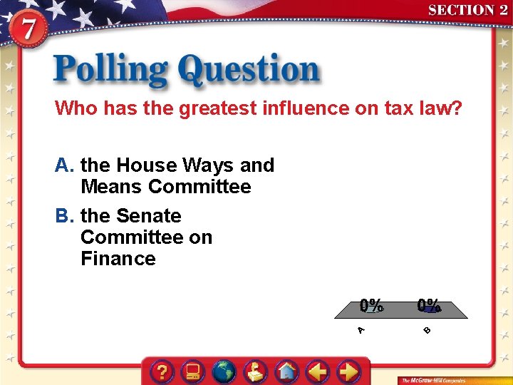 Who has the greatest influence on tax law? A. the House Ways and Means