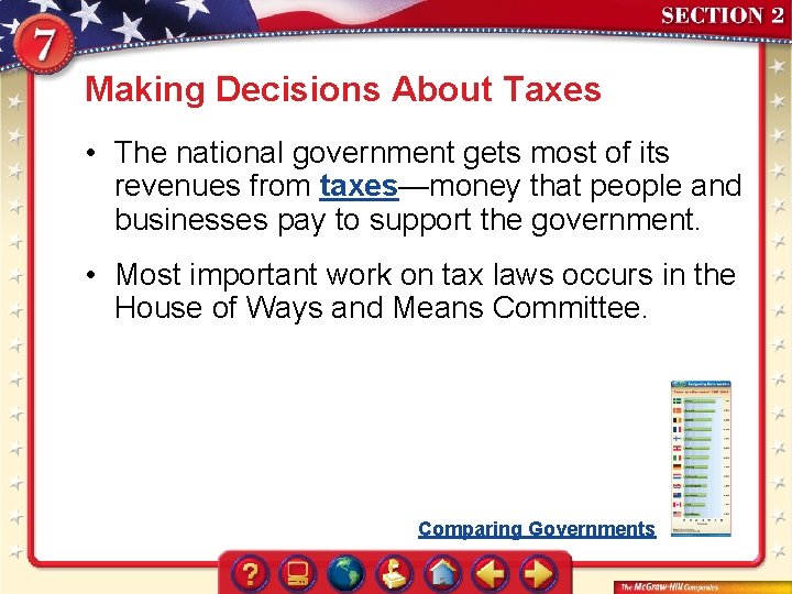 Making Decisions About Taxes • The national government gets most of its revenues from