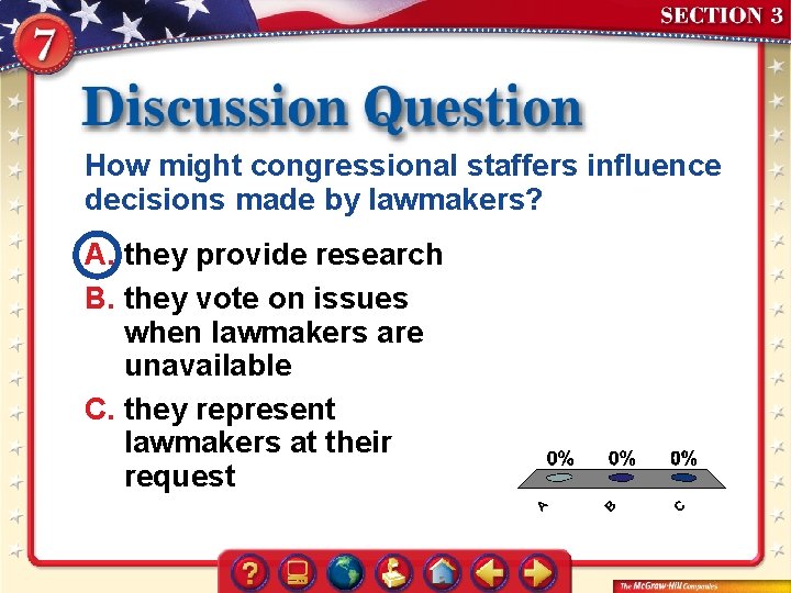 How might congressional staffers influence decisions made by lawmakers? A. they provide research B.