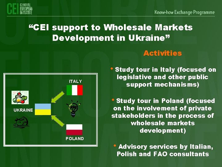 “CEI support to Wholesale Markets Development in Ukraine” Activities • Study tour in Italy