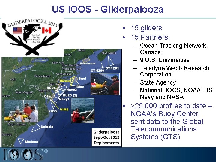 US IOOS - Gliderpalooza • 15 gliders • 15 Partners: – Ocean Tracking Network,