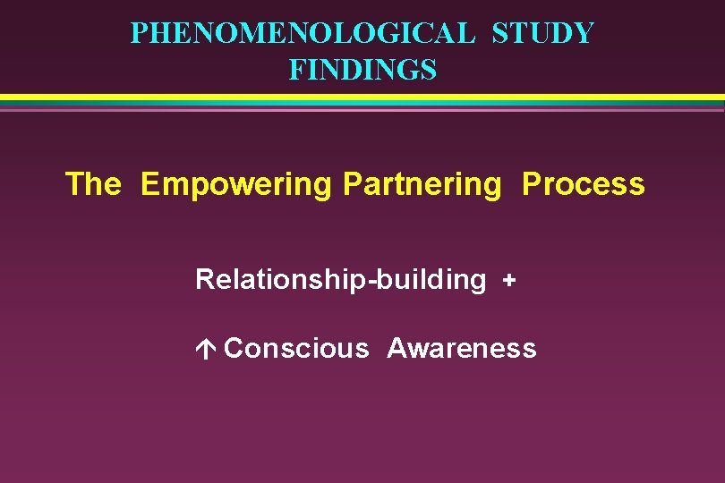 PHENOMENOLOGICAL STUDY FINDINGS The Empowering Partnering Process Relationship-building + Conscious Awareness 