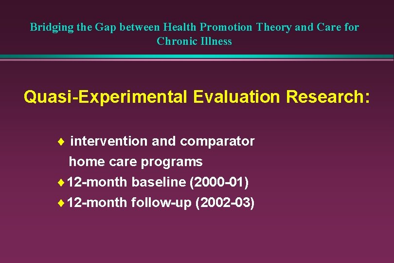 Bridging the Gap between Health Promotion Theory and Care for Chronic Illness Quasi-Experimental Evaluation