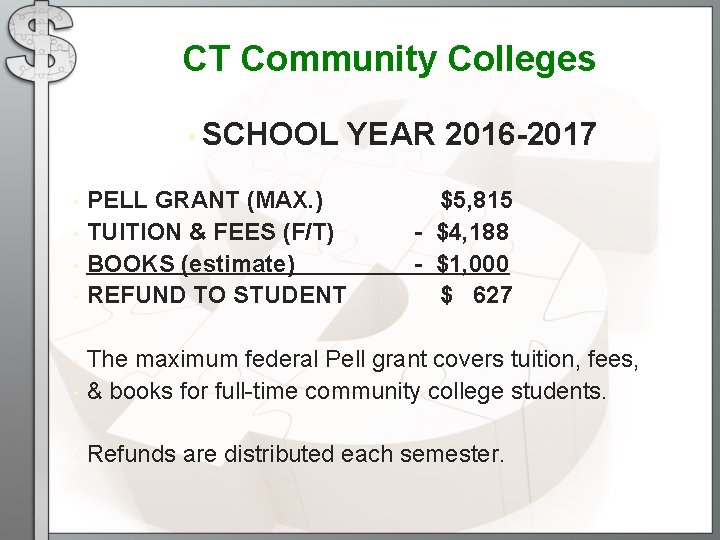 CT Community Colleges • SCHOOL • • PELL GRANT (MAX. ) TUITION & FEES CT Community Colleges • SCHOOL • • PELL GRANT (MAX. ) TUITION & FEES