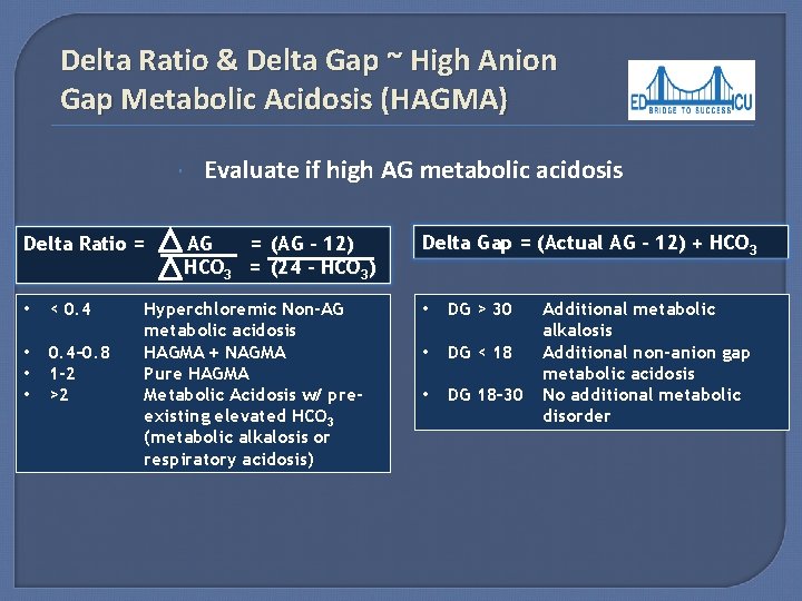 Delta Ratio & Delta Gap ~ High Anion Gap Metabolic Acidosis (HAGMA) Delta Ratio