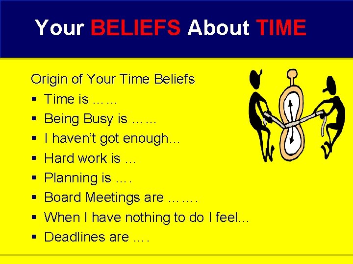 Your BELIEFS About TIME Origin of Your Time Beliefs § Time is …… §