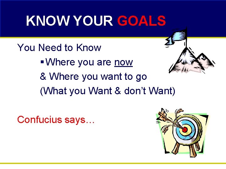 KNOW YOUR GOALS You Need to Know § Where you are now & Where