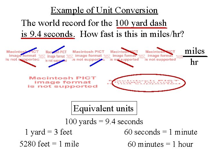 Example of Unit Conversion The world record for the 100 yard dash is 9.