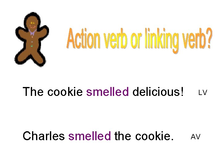 The cookie smelled delicious! Charles smelled the cookie. LV AV 