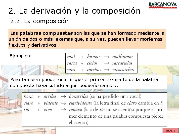 2. La derivación y la composición 2. 2. La composición Las palabras compuestas son