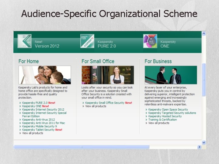 Audience-Specific Organizational Scheme 