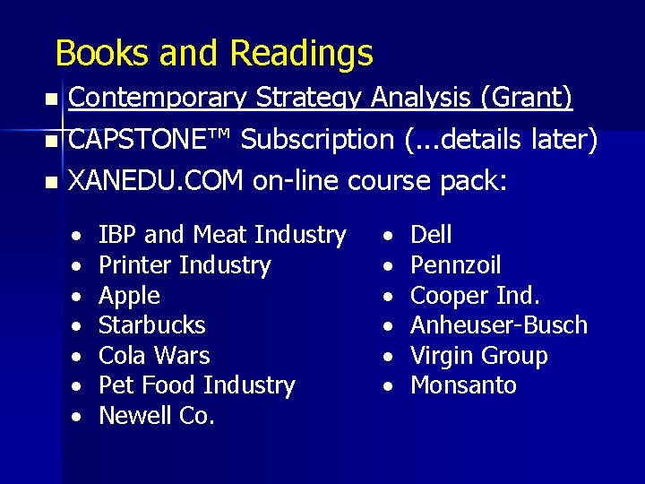 Books and Readings Contemporary Strategy Analysis (Grant) n CAPSTONE™ Subscription (. . . details