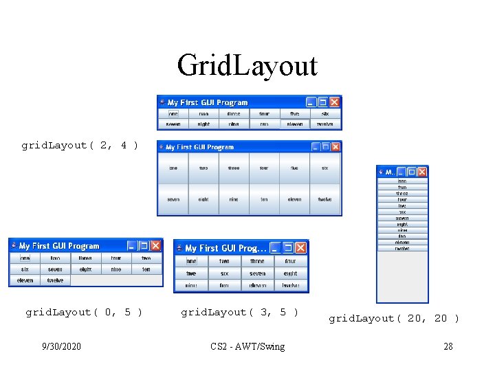 Grid. Layout grid. Layout( 2, 4 ) grid. Layout( 0, 5 ) 9/30/2020 grid.
