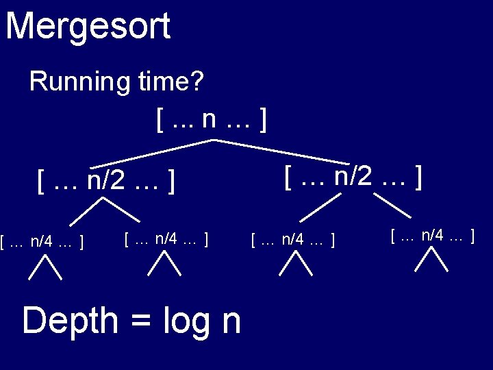 Mergesort Running time? [. . . n … ] [ … n/2 … ]