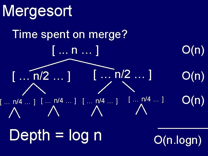 Mergesort Time spent on merge? [. . . n … ] [ … n/2