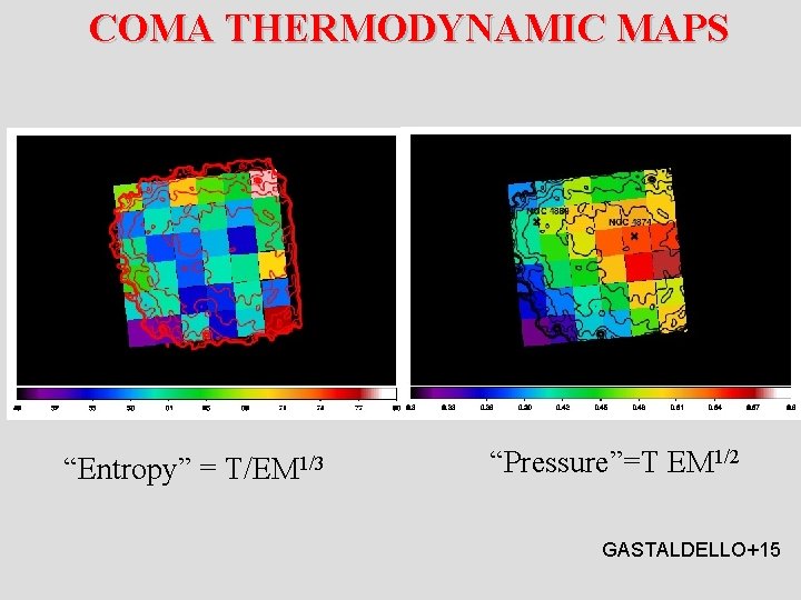  COMA THERMODYNAMIC MAPS “Entropy” = T/EM 1/3 “Pressure”=T EM 1/2 GASTALDELLO+15 