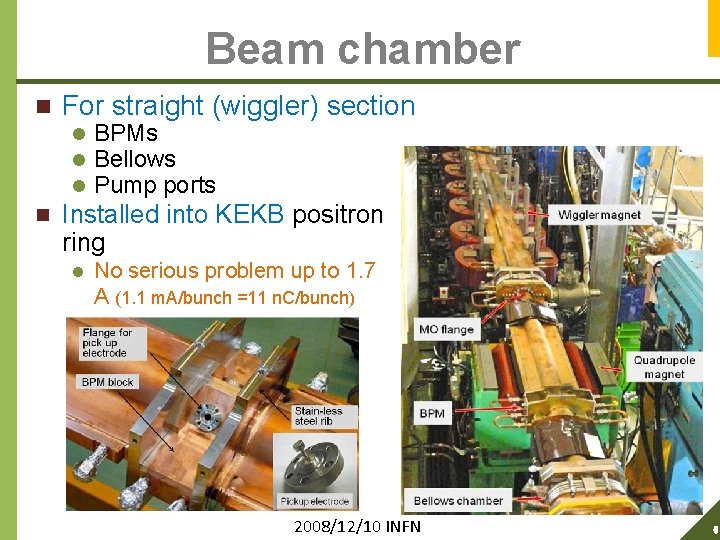 Beam chamber n For straight (wiggler) section l l l n BPMs Bellows Pump