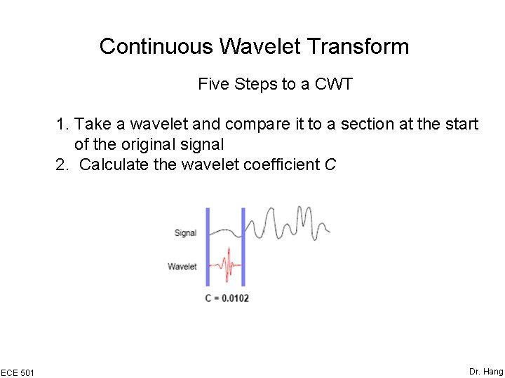 Continuous Wavelet Transform Five Steps to a CWT 1. Take a wavelet and compare Continuous Wavelet Transform Five Steps to a CWT 1. Take a wavelet and compare