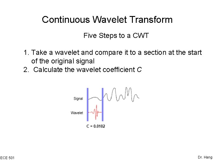 Continuous Wavelet Transform Five Steps to a CWT 1. Take a wavelet and compare