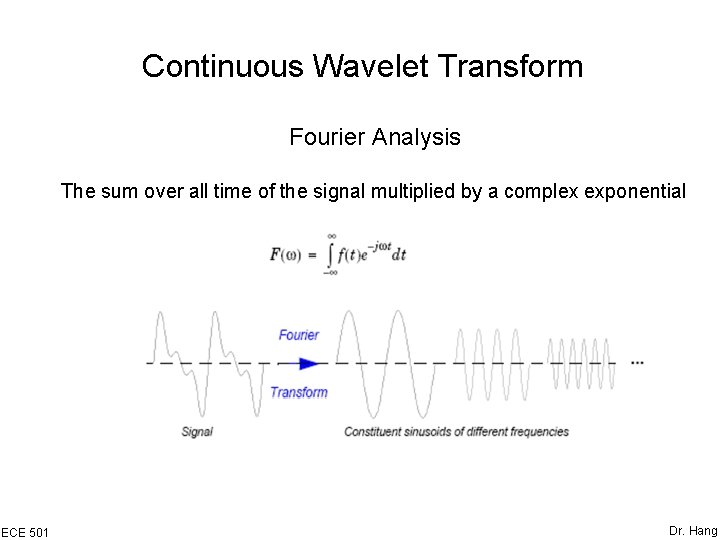 Continuous Wavelet Transform Fourier Analysis The sum over all time of the signal multiplied