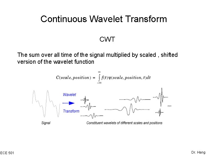 Continuous Wavelet Transform CWT The sum over all time of the signal multiplied by Continuous Wavelet Transform CWT The sum over all time of the signal multiplied by