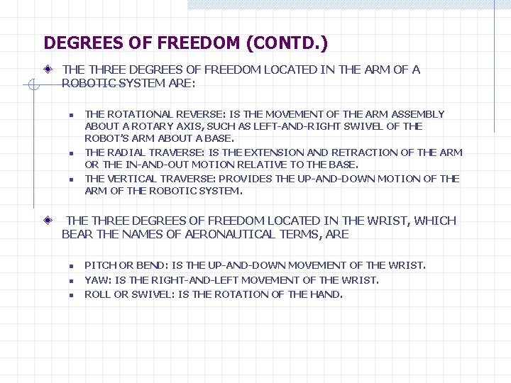 DEGREES OF FREEDOM (CONTD. ) THE THREE DEGREES OF FREEDOM LOCATED IN THE ARM
