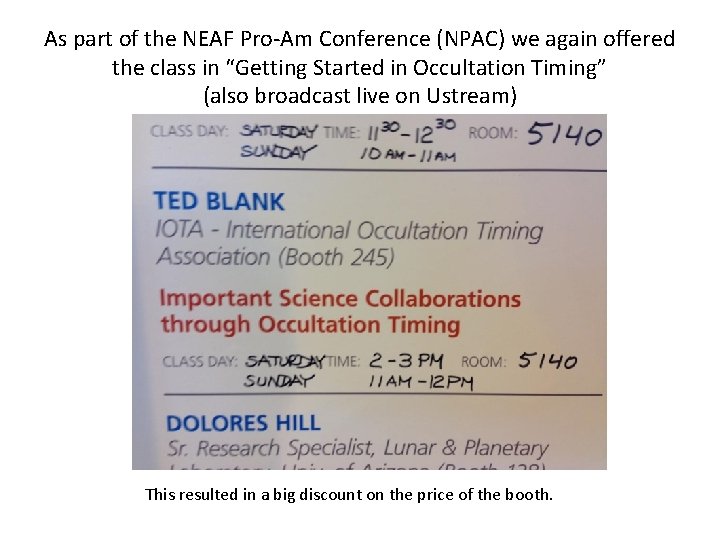 As part of the NEAF Pro-Am Conference (NPAC) we again offered the class in