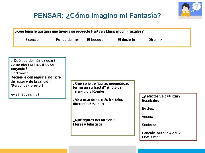PENSAR: ¿Cómo imagino mi Fantasía? ¿Qué tema le gustaría que tuviera su proyecto Fantasía
