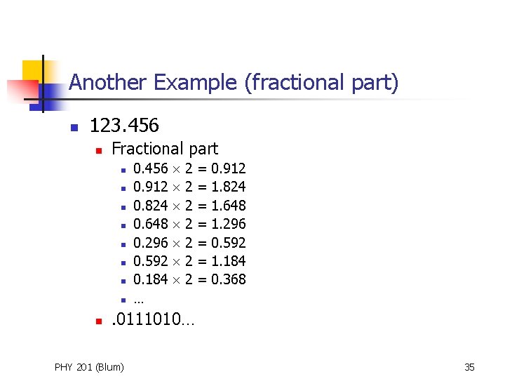 Another Example (fractional part) n 123. 456 n Fractional part n n n n