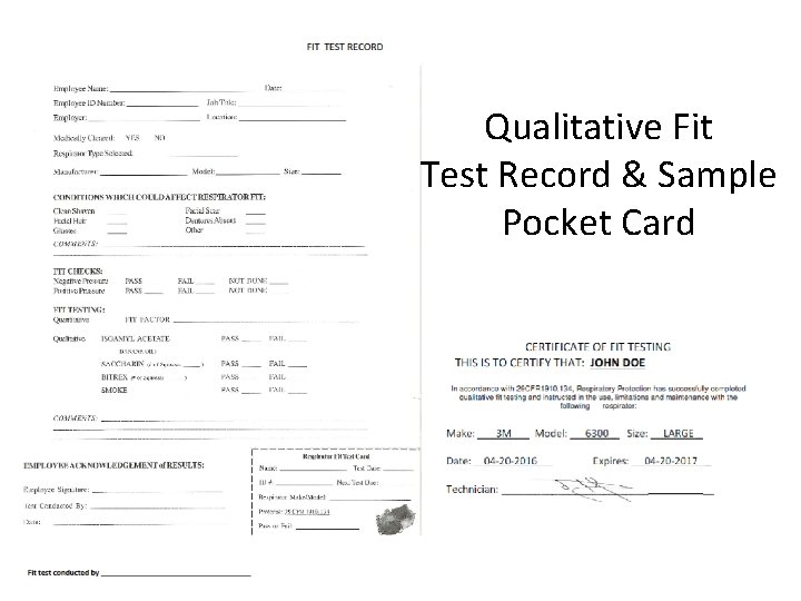 Qualitative Fit Test Record & Sample Pocket Card 