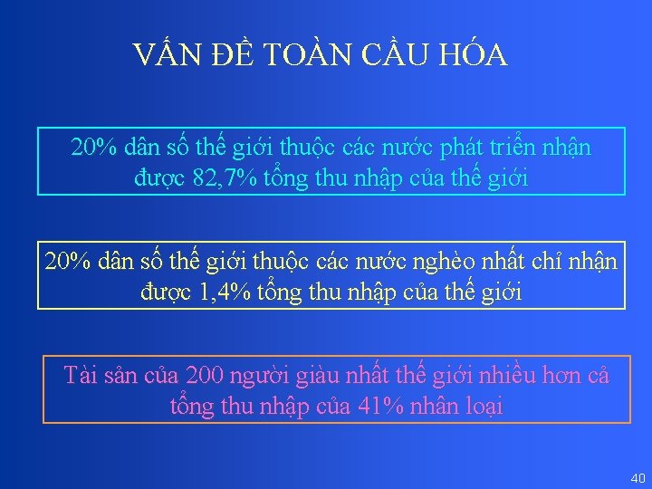 VẤN ĐỀ TOÀN CẦU HÓA 20% dân số thế giới thuộc các nước phát