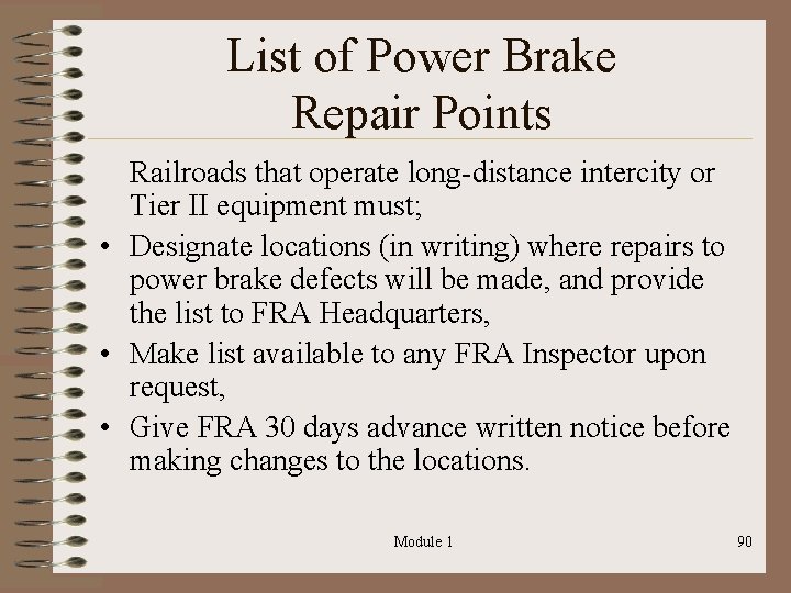 List of Power Brake Repair Points Railroads that operate long-distance intercity or Tier II