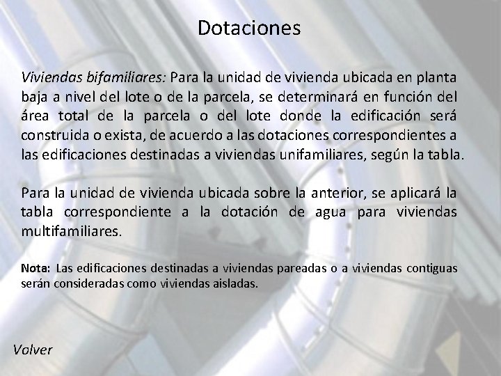 Dotaciones Viviendas bifamiliares: Para la unidad de vivienda ubicada en planta baja a nivel