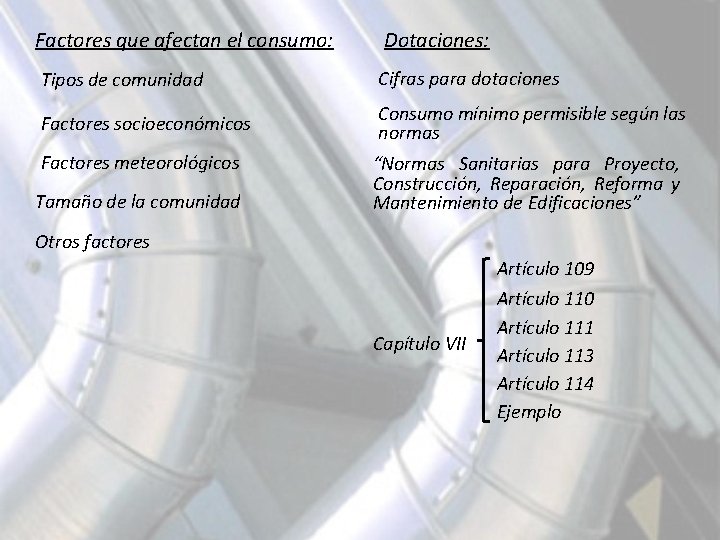 Factores que afectan el consumo: Dotaciones: Tipos de comunidad Cifras para dotaciones Factores socioeconómicos