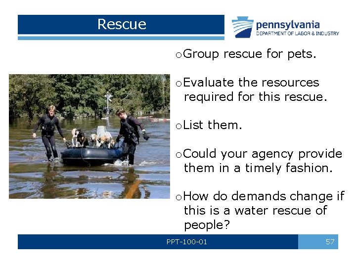 Rescue o. Group rescue for pets. o. Evaluate the resources required for this rescue.