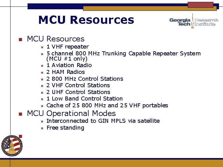 MCU Resources n n n MCU Operational Modes n n n 1 VHF repeater