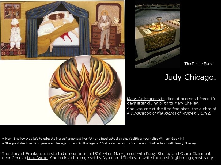 The Dinner Party Judy Chicago. Mary Wollstonecraft, died of puerperal fever 10 days after